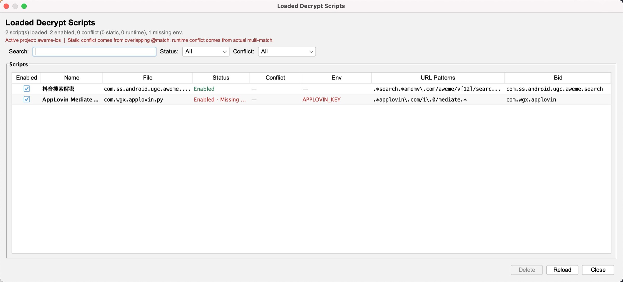 Script management interface